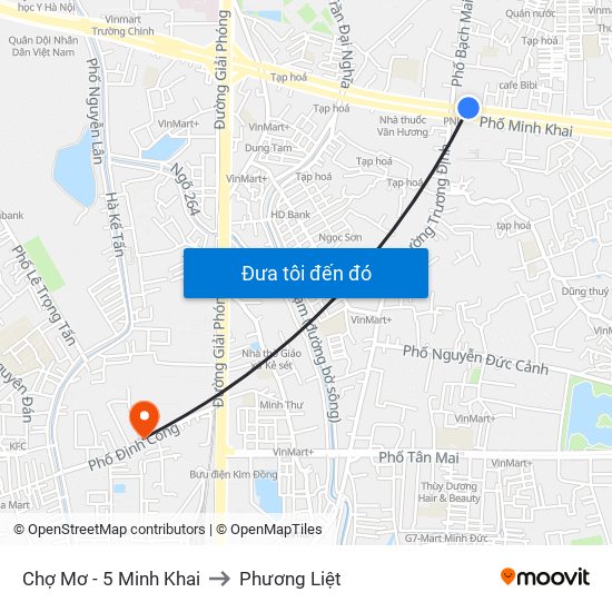 Chợ Mơ - 5 Minh Khai to Phương Liệt map