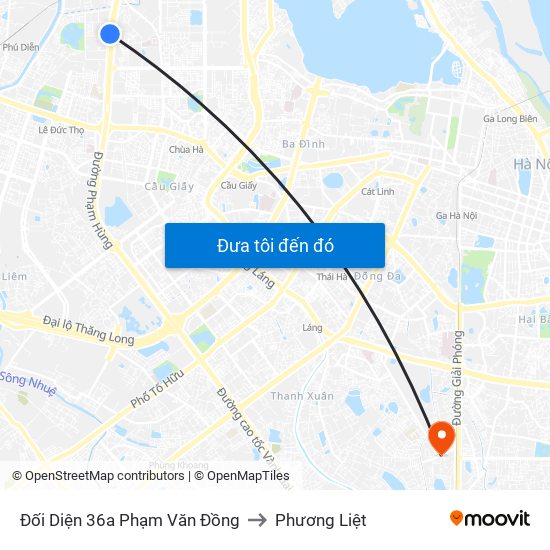 Đối Diện 36a Phạm Văn Đồng to Phương Liệt map