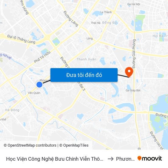 Học Viện Công Nghệ Bưu Chính Viễn Thông - Trần Phú (Hà Đông) to Phương Liệt map