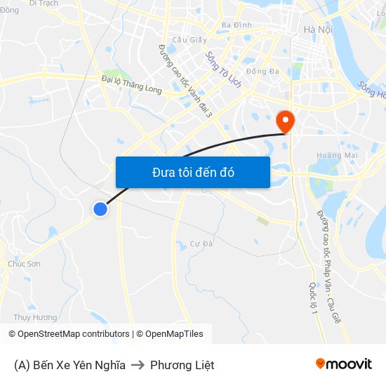 (A) Bến Xe Yên Nghĩa to Phương Liệt map