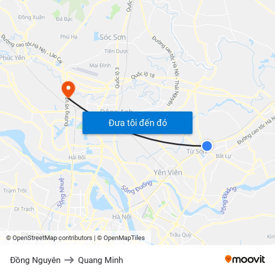 Đồng Nguyên to Quang Minh map