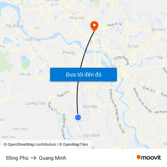 Đồng Phú to Quang Minh map