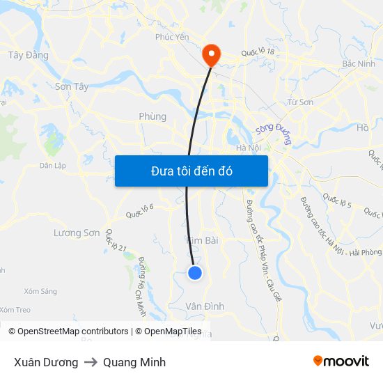 Xuân Dương to Quang Minh map