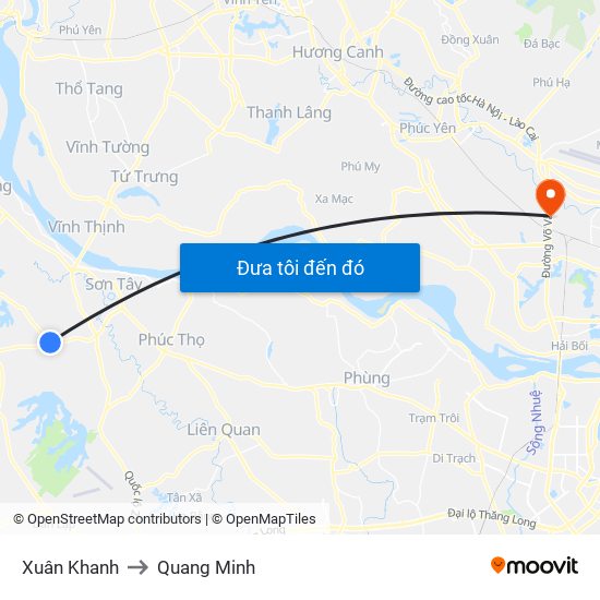 Xuân Khanh to Quang Minh map