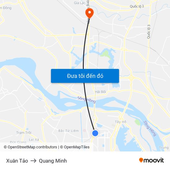 Xuân Tảo to Quang Minh map
