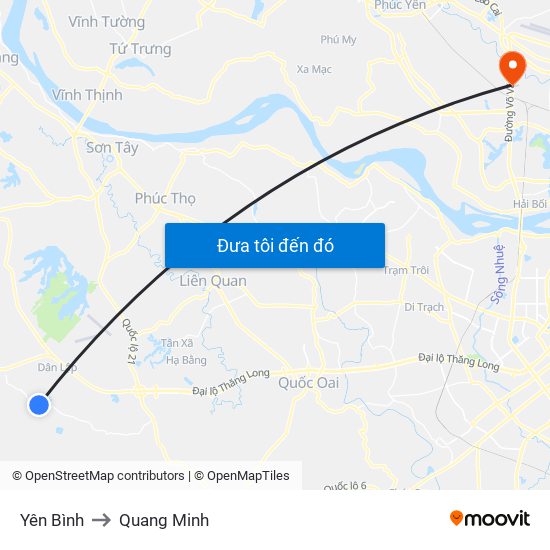 Yên Bình to Quang Minh map
