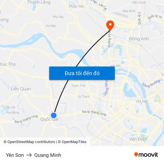 Yên Sơn to Quang Minh map