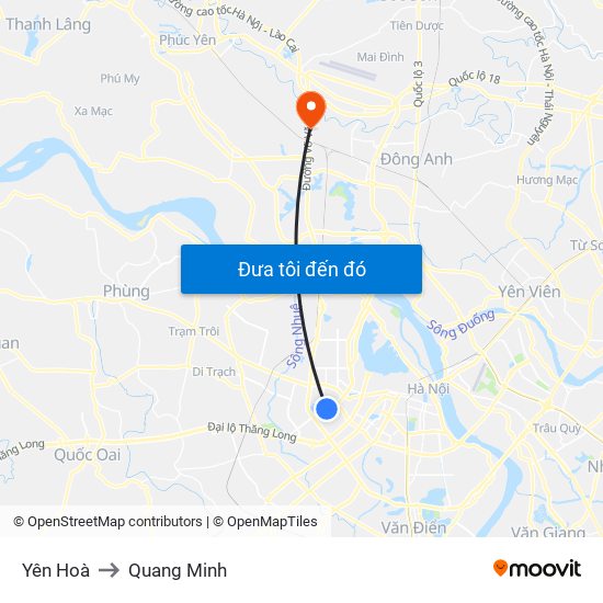 Yên Hoà to Quang Minh map