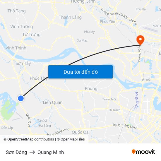 Sơn Đông to Quang Minh map