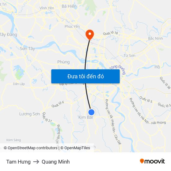 Tam Hưng to Quang Minh map