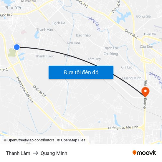 Thanh Lâm to Quang Minh map