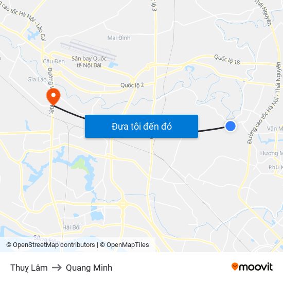 Thuỵ Lâm to Quang Minh map