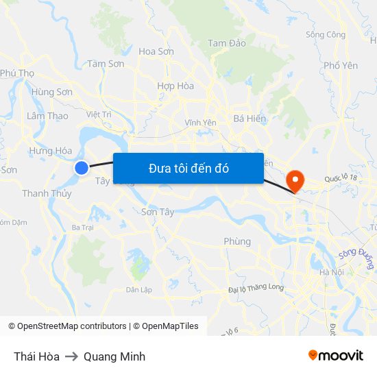 Thái Hòa to Quang Minh map