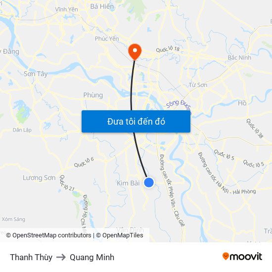Thanh Thùy to Quang Minh map