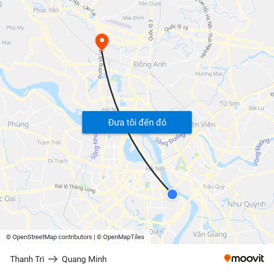 Thanh Trì to Quang Minh map