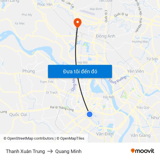 Thanh Xuân Trung to Quang Minh map