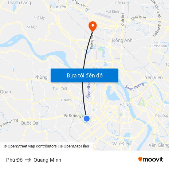 Phú Đô to Quang Minh map