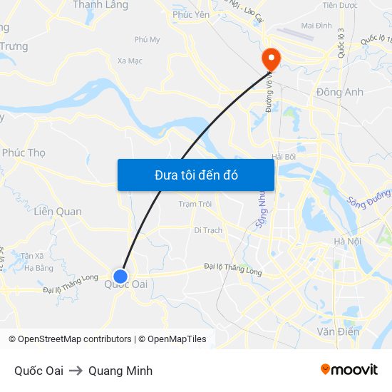 Quốc Oai to Quang Minh map