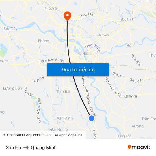 Sơn Hà to Quang Minh map