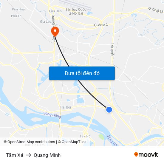 Tầm Xá to Quang Minh map