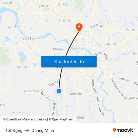 Tốt Động to Quang Minh map