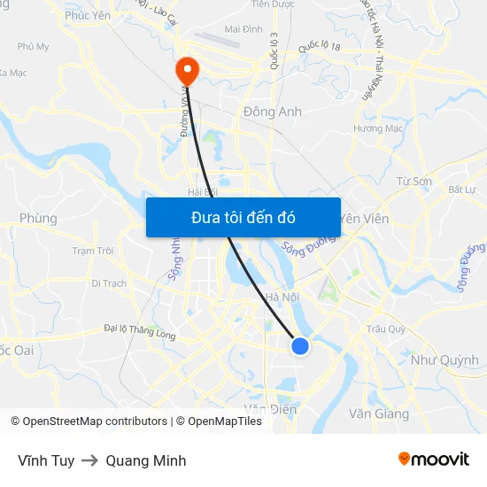 Vĩnh Tuy to Quang Minh map