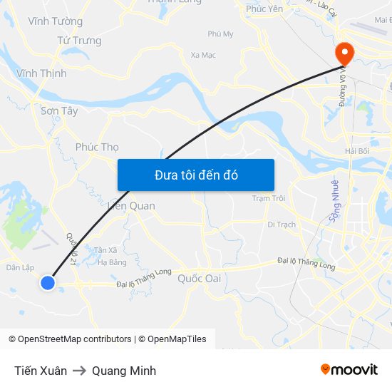 Tiến Xuân to Quang Minh map