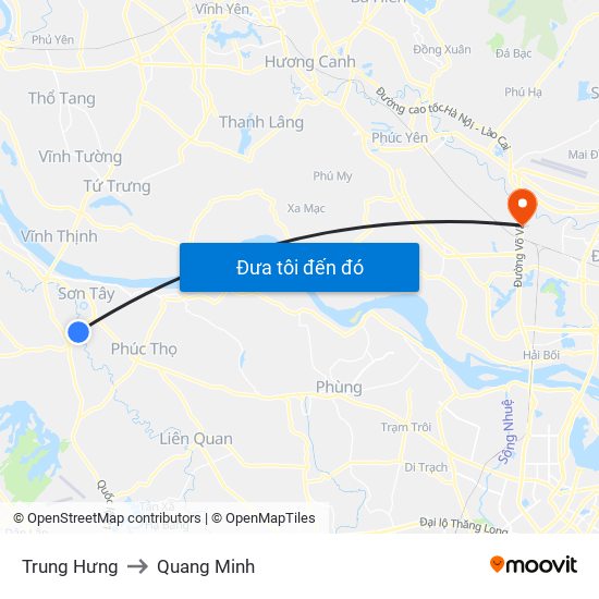 Trung Hưng to Quang Minh map