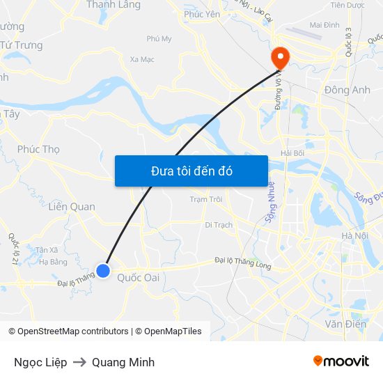 Ngọc Liệp to Quang Minh map