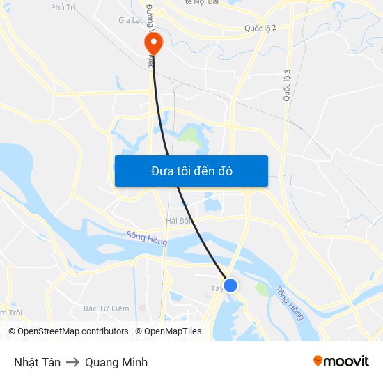 Nhật Tân to Quang Minh map