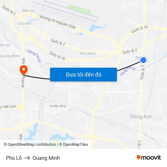 Phù Lỗ to Quang Minh map