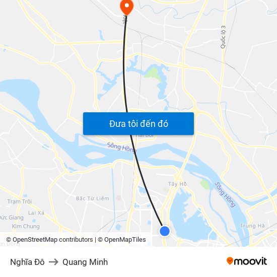 Nghĩa Đô to Quang Minh map