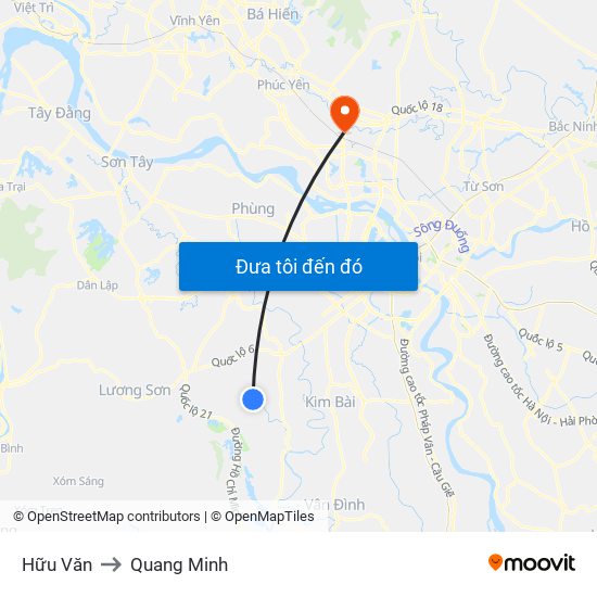 Hữu Văn to Quang Minh map