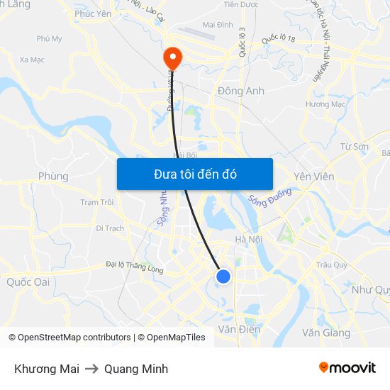 Khương Mai to Quang Minh map