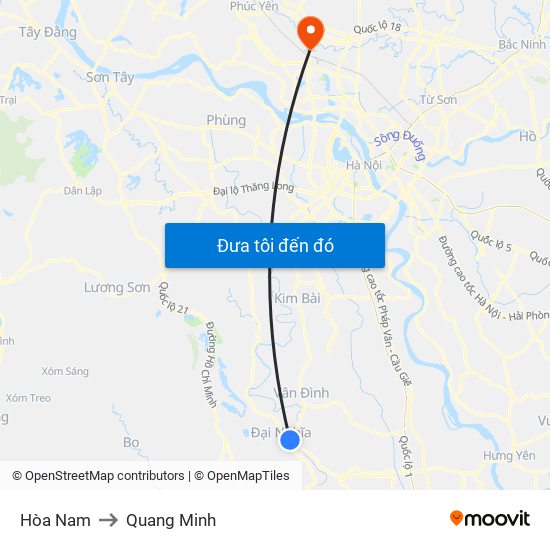 Hòa Nam to Quang Minh map