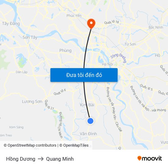 Hồng Dương to Quang Minh map