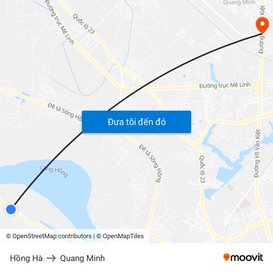 Hồng Hà to Quang Minh map