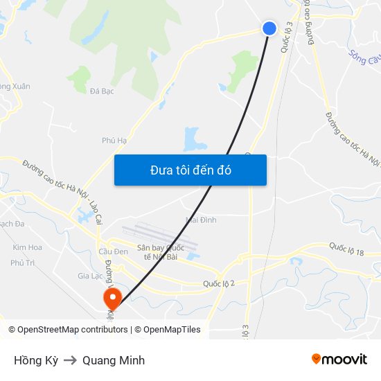 Hồng Kỳ to Quang Minh map