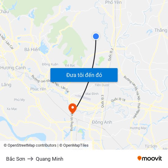 Bắc Sơn to Quang Minh map