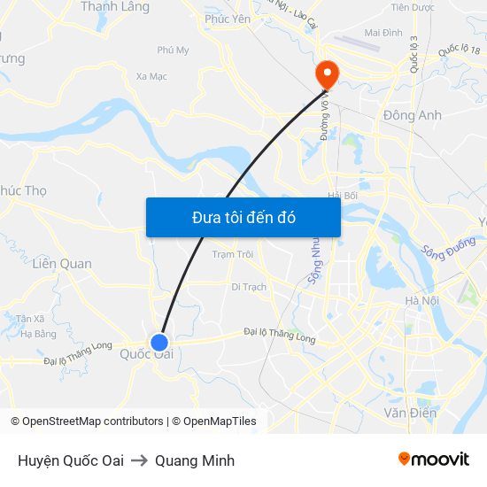 Huyện Quốc Oai to Quang Minh map
