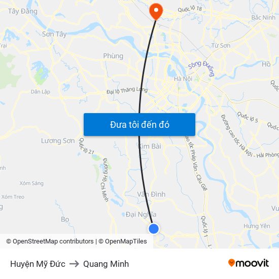 Huyện Mỹ Đức to Quang Minh map