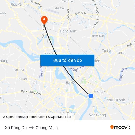 Xã Đông Dư to Quang Minh map