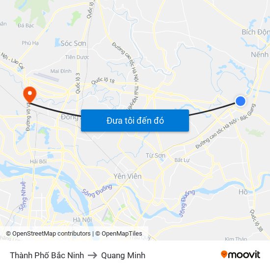 Thành Phố Bắc Ninh to Quang Minh map
