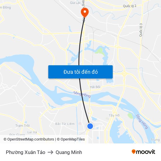 Phường Xuân Tảo to Quang Minh map