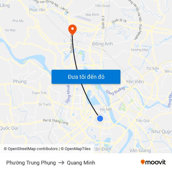 Phường Trung Phụng to Quang Minh map