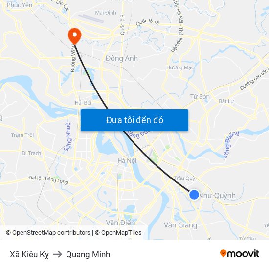Xã Kiêu Kỵ to Quang Minh map