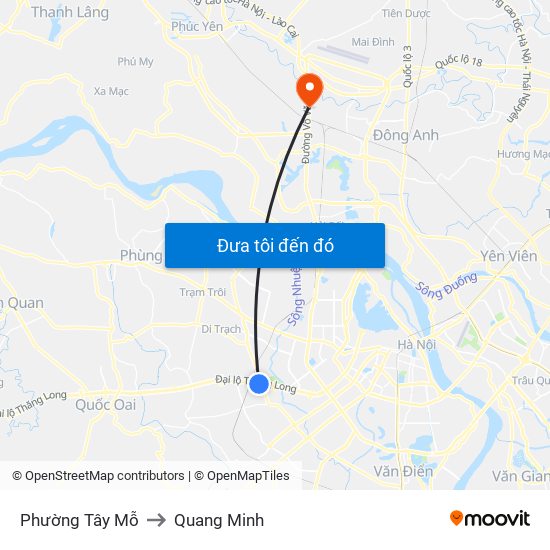 Phường Tây Mỗ to Quang Minh map