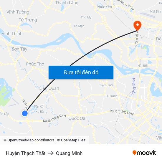 Huyện Thạch Thất to Quang Minh map