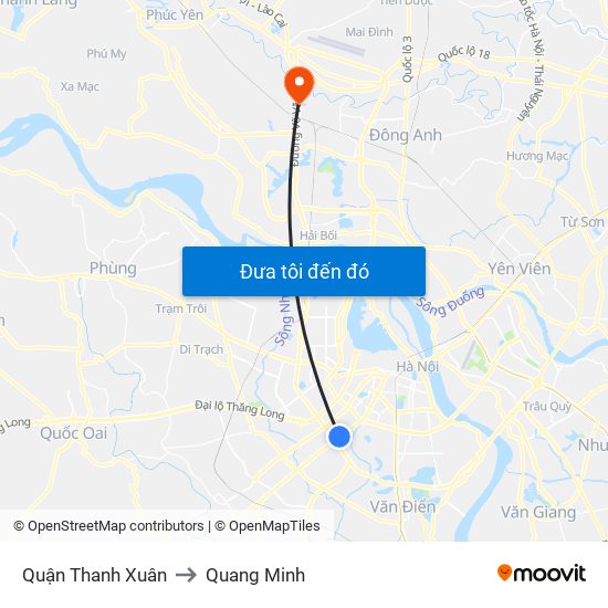 Quận Thanh Xuân to Quang Minh map