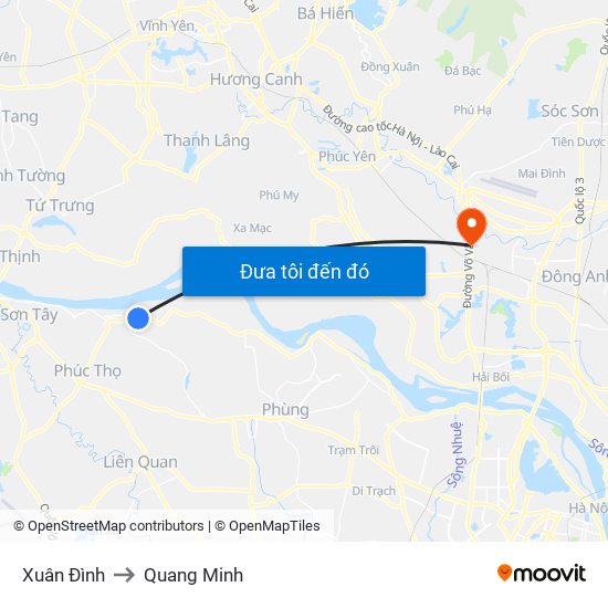 Xuân Đình to Quang Minh map